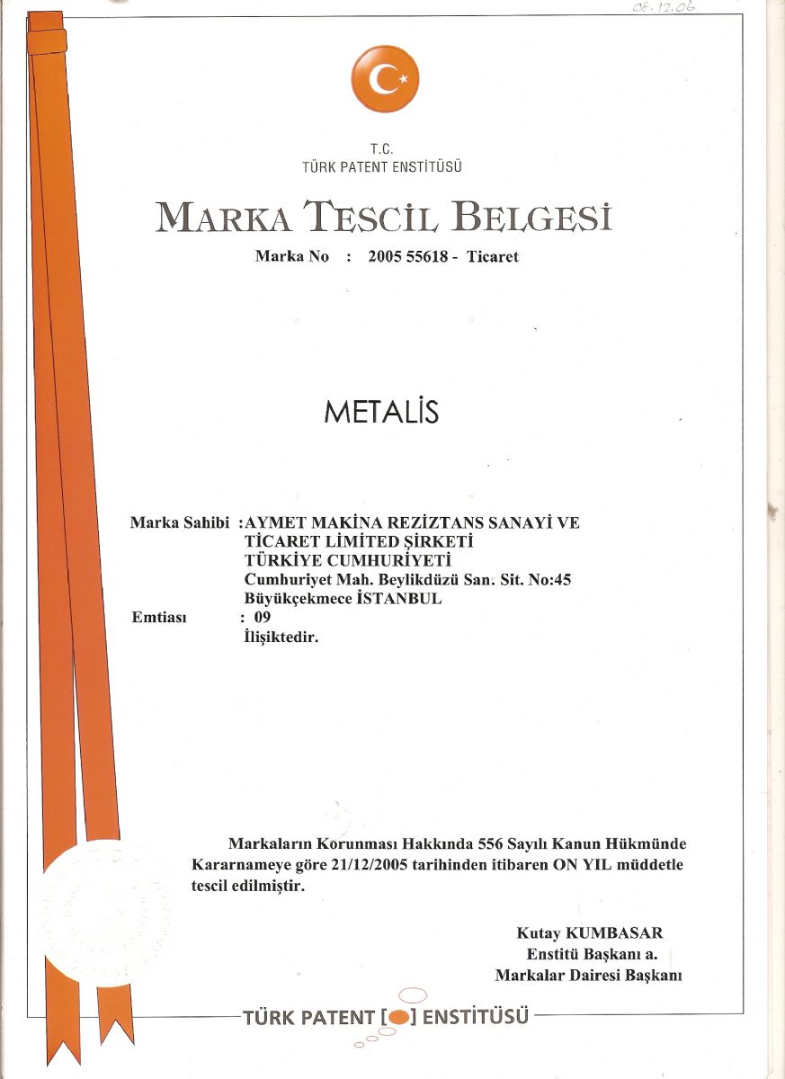 METAL�S Marka Tescil Belgesi